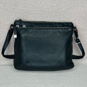 Vintage Margot Leather Convertible Crossbody/Shoulder Bag Purse-Black-2 Pockets